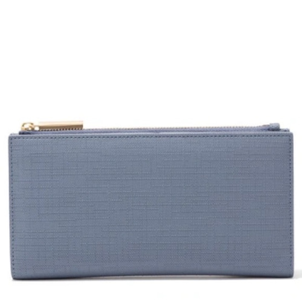 Dagne Dover SIGNATURE SLIM COATED CANVAS WALLET IN ASH BLUE